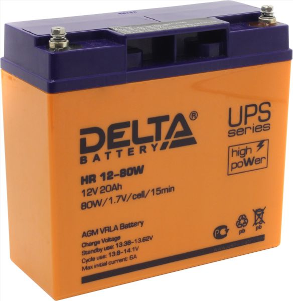 Аккумулятор для ИБП Delta Battery HR 12-80W 20А/ч-12V- EN6 болт обратная 181x77x167